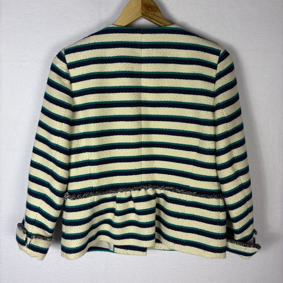 Talbots Cream Navy Cotton Blend Striped Blazer Jacket Nautical Preppy - Picture 4 of 8